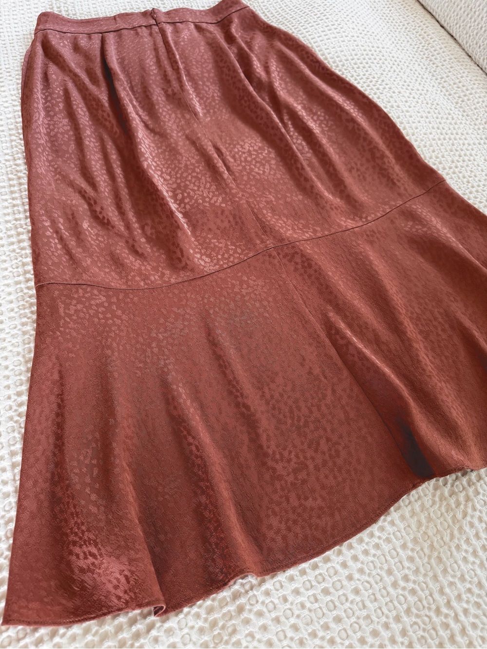 Madewell Cheetah Jacquard Bias Cut Midi Skirt Rust Satin Size 4 ND132 HO21 - Picture 7 of 11